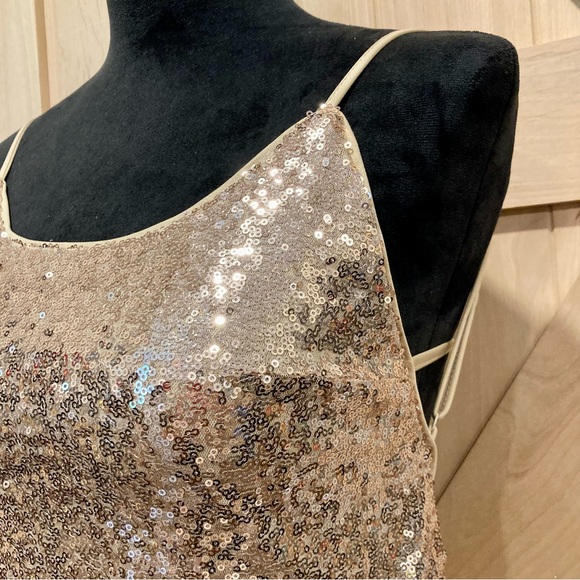 She + Sky Gold Sequin Halter Mini Dress Medium NWT - Picture 3 of 15